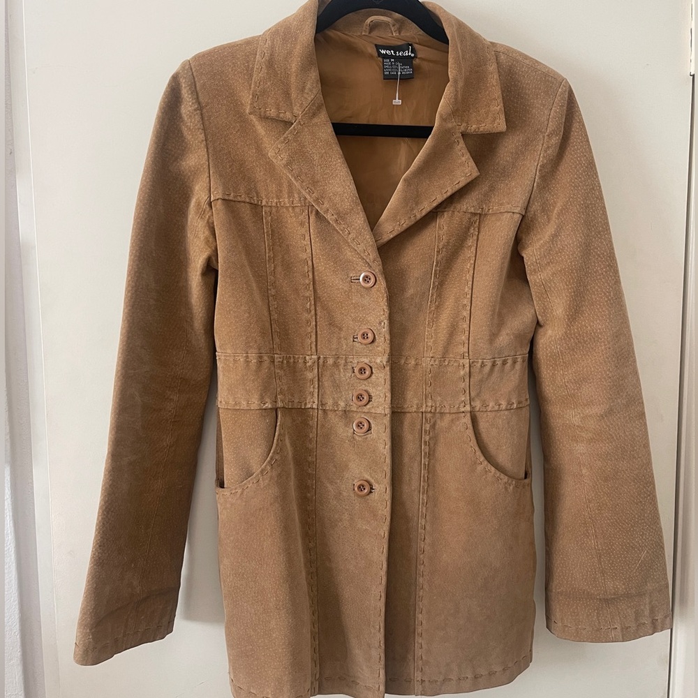 Vintage y2k bohemian wet seal suede jacket - tan 100% genuine leather